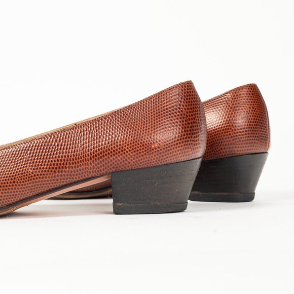 Salvatore Ferragamo Boutique Lillaz Tan Lizard-Embossed Bow Pumps - Picture 8 of 10